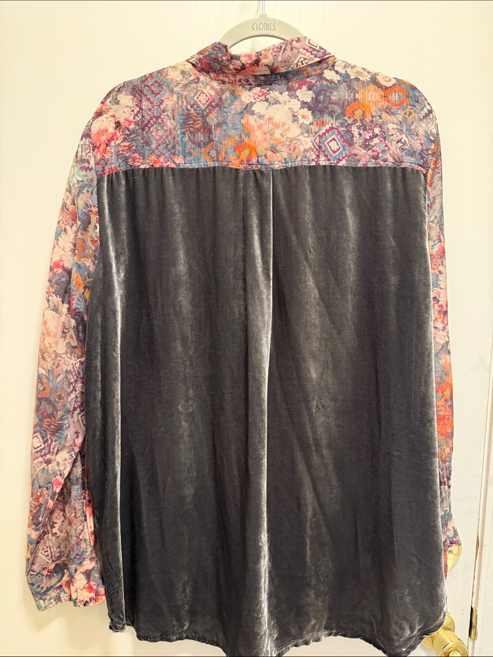 Johnny Was 3J Workshop Geometric Floral Blouse with Velvet Back XL - Picture 6 of 12